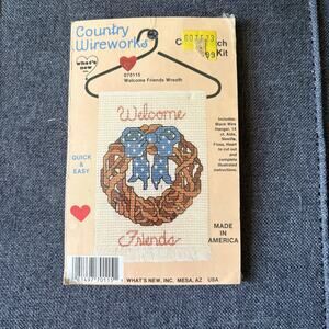 Welcome Friends Wreath Vintage Counted Cross Stitch Kit by Country Wireworks 80s